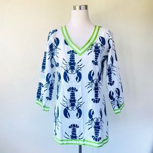 Gretchen Scott Designs Lobster Print Tunic in Navy and Lime